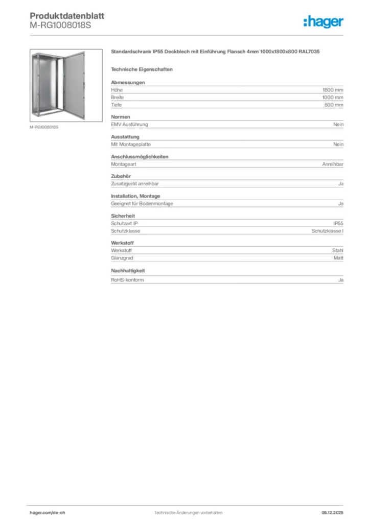 Bild Hager Produktdatenblatt M-RG1008018S | Hager Schweiz