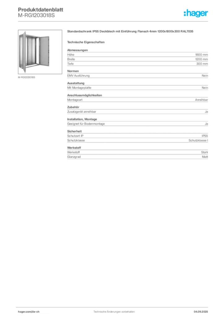 Bild Hager Produktdatenblatt M-RG1203018S | Hager Schweiz