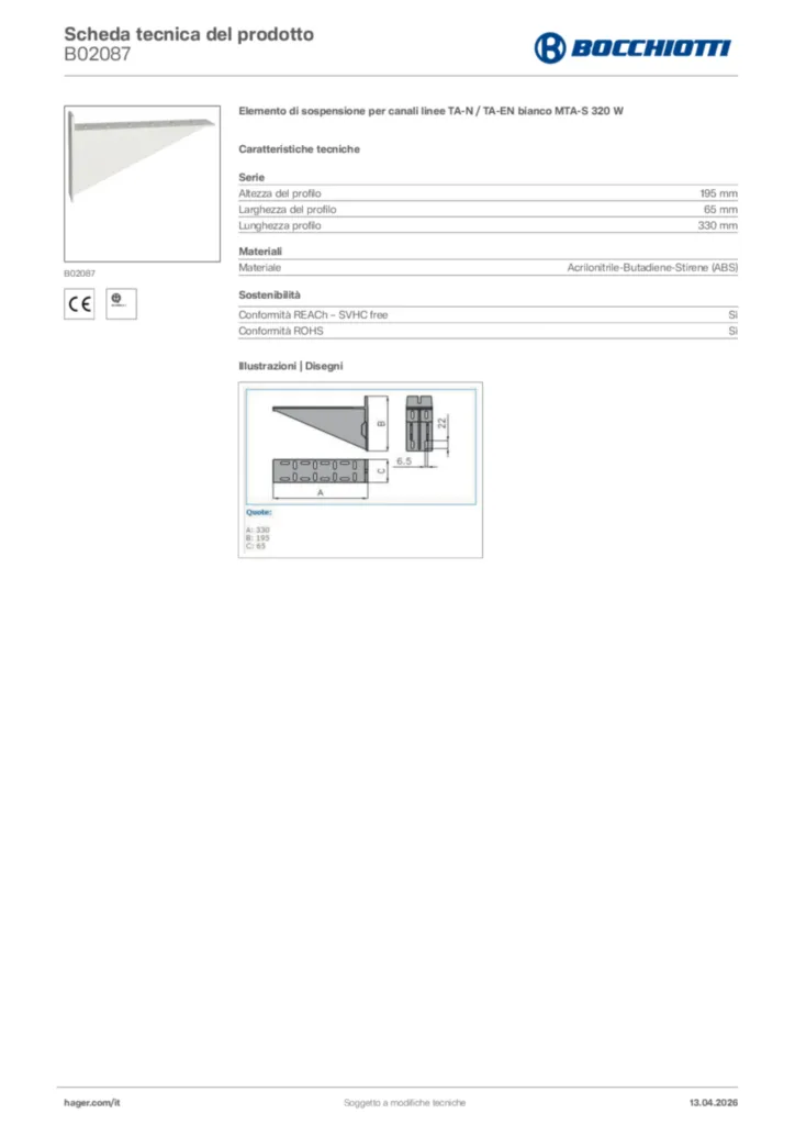 Immagine Bocchiotti Scheda tecnica del prodotto B02087 | Hager Italia