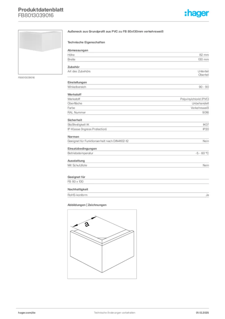 Bild Hager Produktdatenblatt FB8013039016 | Hager Deutschland