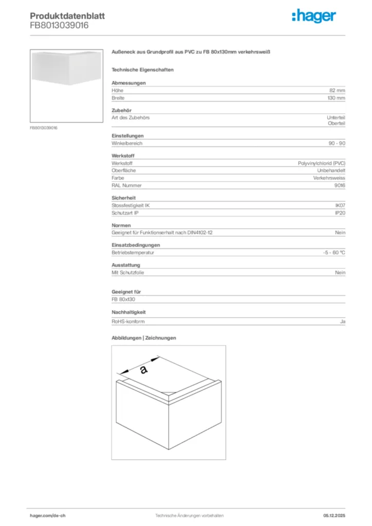Bild Hager Produktdatenblatt FB8013039016 | Hager Schweiz