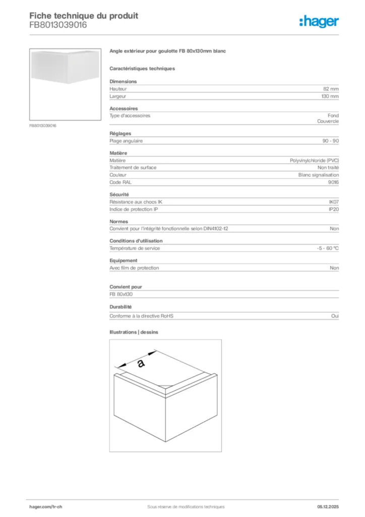 Image Hager Fiche technique du produit FB8013039016 | Hager Suisse
