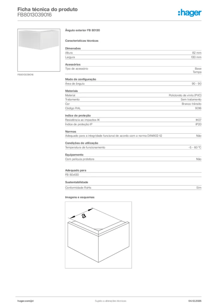 Imagem Hager Ficha técnica do produto FB8013039016 | Hager Portugal