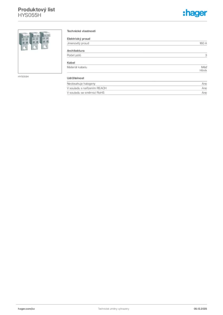 Obrázek Hager Product data sheet HYS055H | Hager