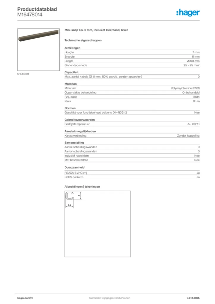 Afbeelding Hager Productdatablad M16478014 | Hager Nederland