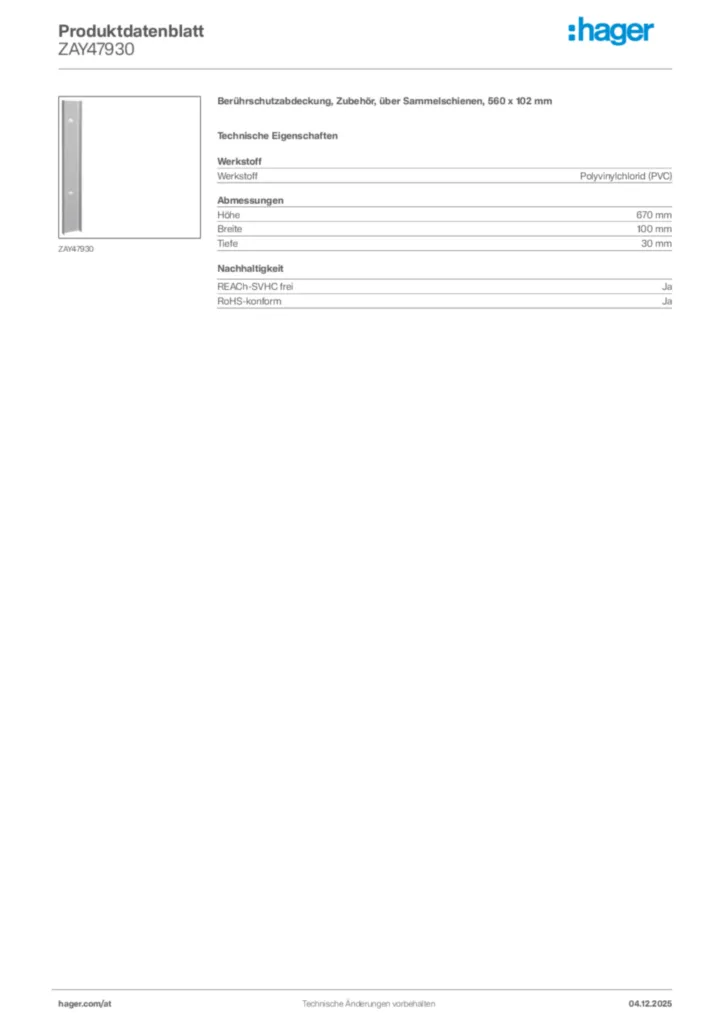 Bild Hager Produktdatenblatt ZAY47930 | Hager Deutschland