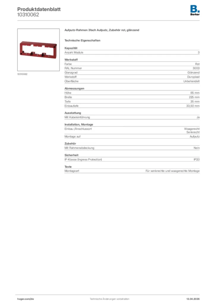 Bild Berker Produktdatenblatt 10310062 | Hager Deutschland