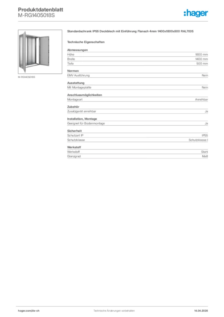 Bild Hager Produktdatenblatt M-RG1405018S | Hager Schweiz