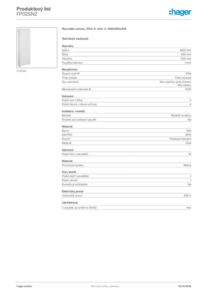 Obrázek Hager Product data sheet FP02SN2 | Hager