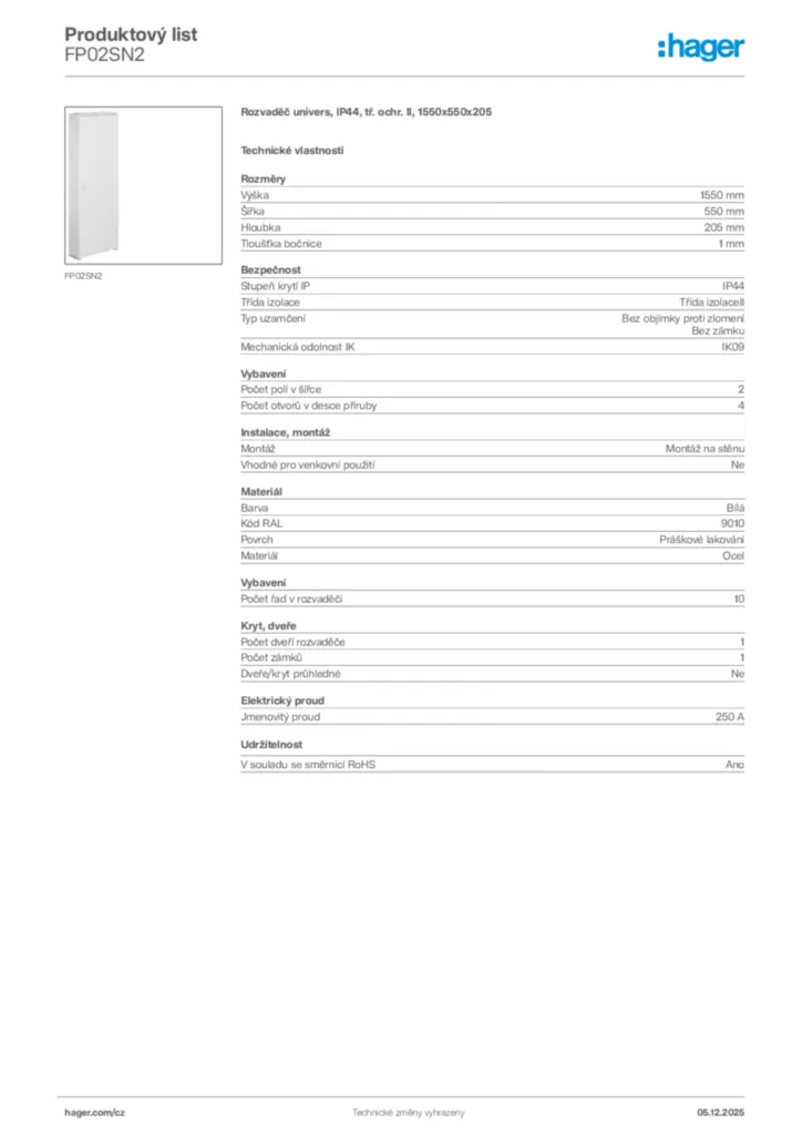 Obrázek Hager Product data sheet FP02SN2 | Hager