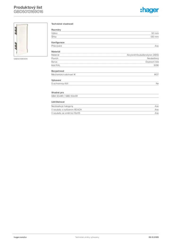 Obrázek Hager Produktový list GBD5013169016 | Hager