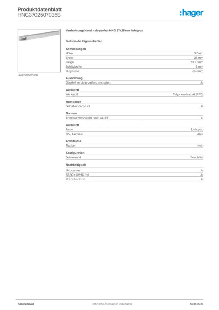Bild Hager Produktdatenblatt HNG3702507035B | Hager Deutschland