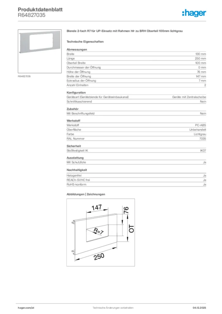 Bild Hager Produktdatenblatt R64827035 | Hager Deutschland