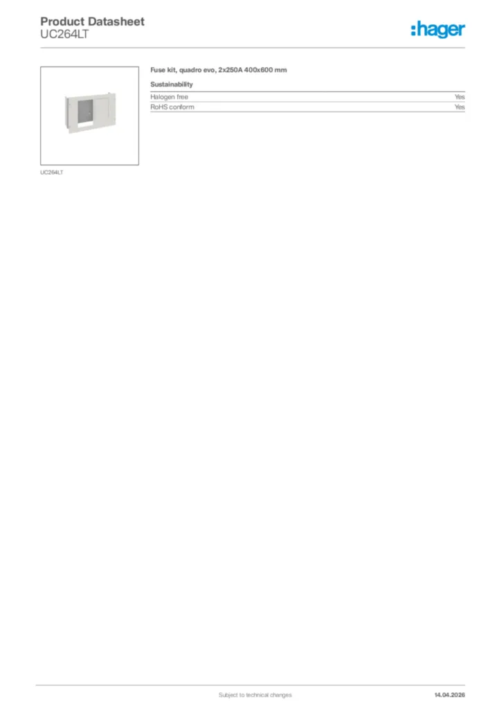 Image Hager Product data sheet UC264LT  | Hager Africa