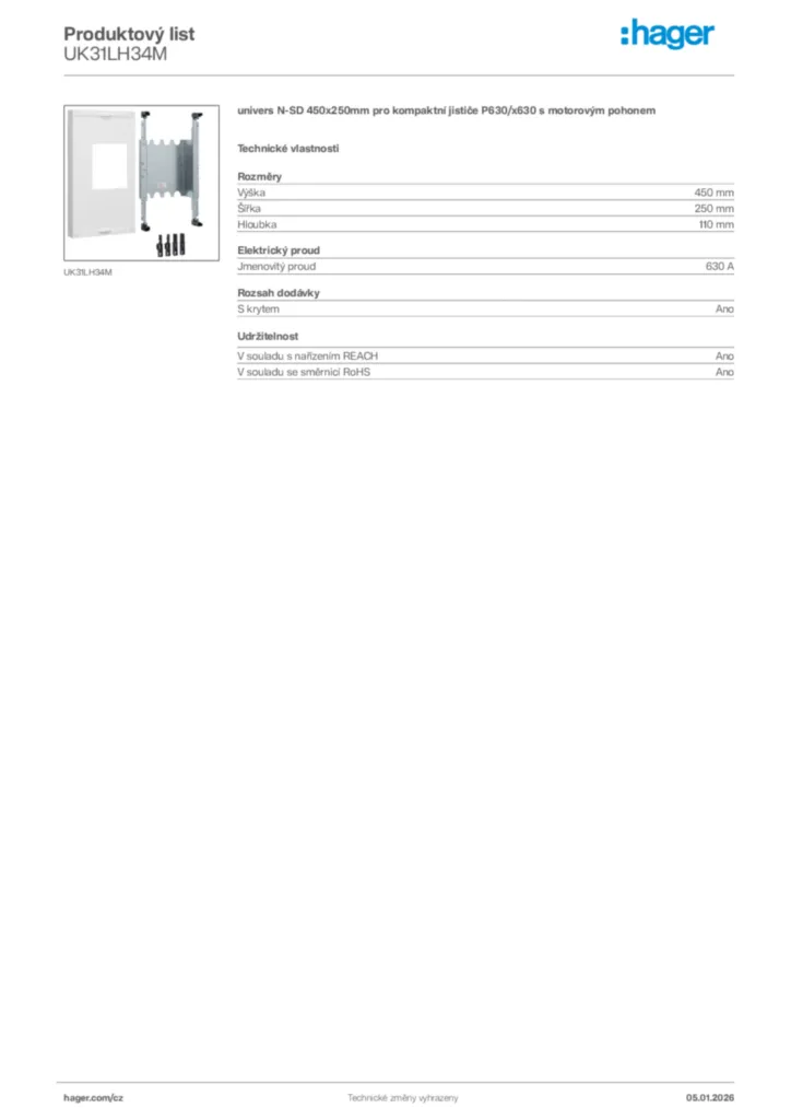 Obrázek Hager Product data sheet UK31LH34M | Hager