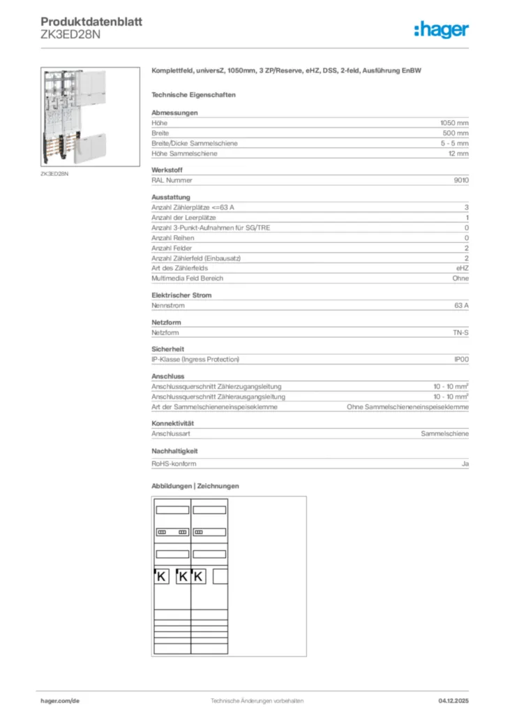Bild Hager Produktdatenblatt ZK3ED28N | Hager Deutschland