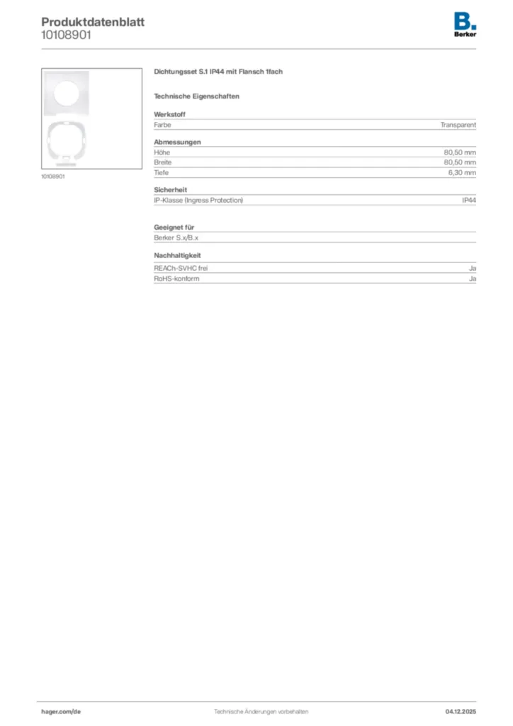 Bild Berker Produktdatenblatt 10108901 | Hager Deutschland