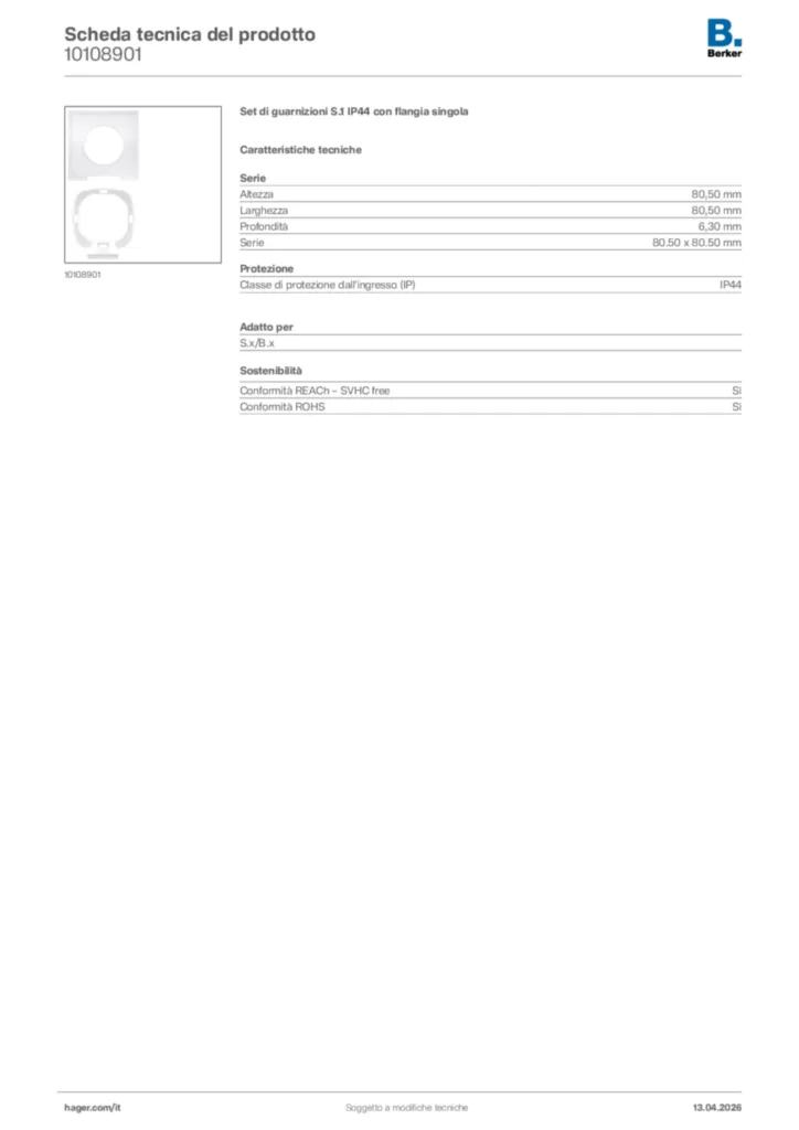 Immagine Berker Scheda tecnica del prodotto 10108901 | Hager Italia