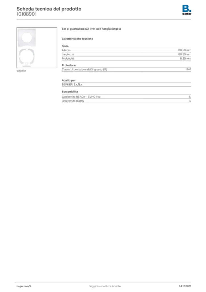 Immagine Berker Scheda tecnica del prodotto 10108901 | Hager Italia