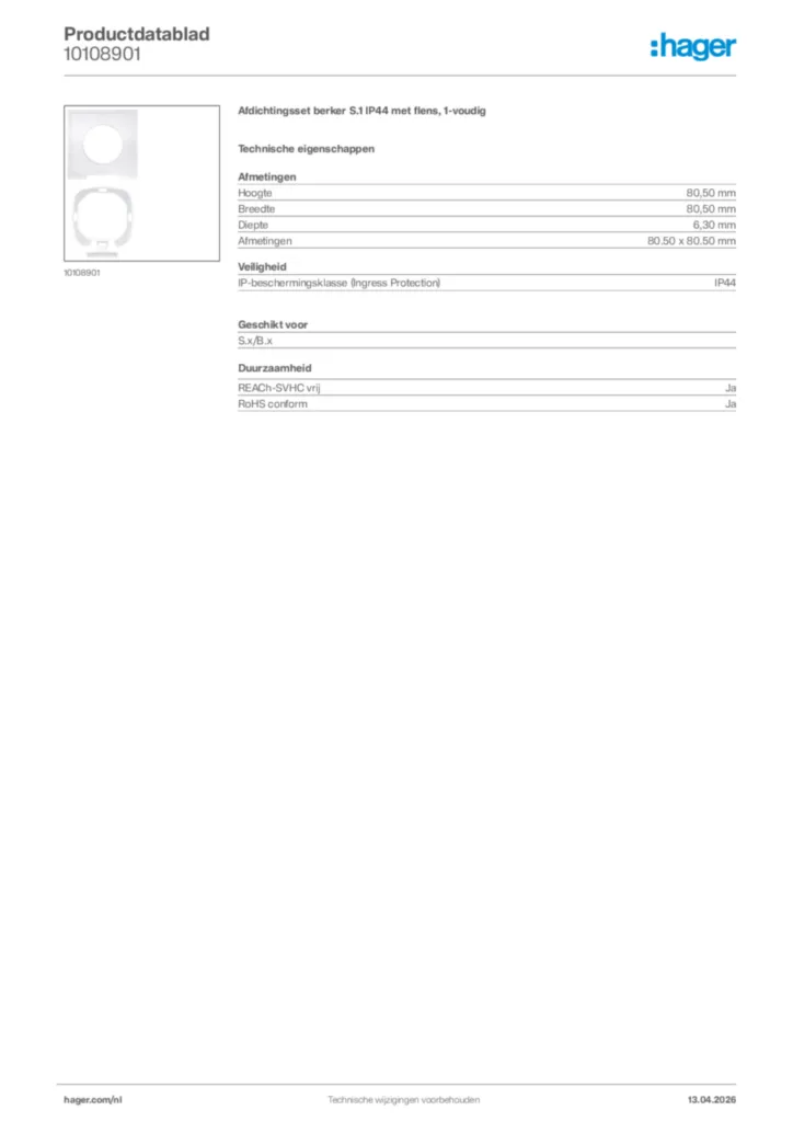 Afbeelding Hager Productdatablad 10108901 | Hager Nederland