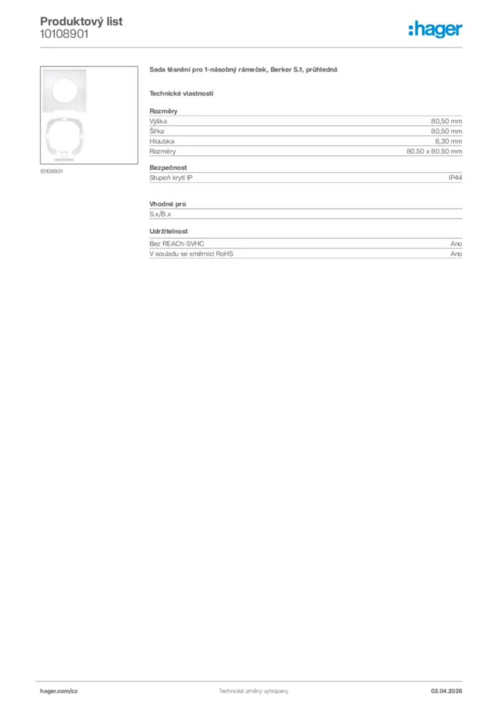 Obrázek Hager Product data sheet 10108901 | Hager