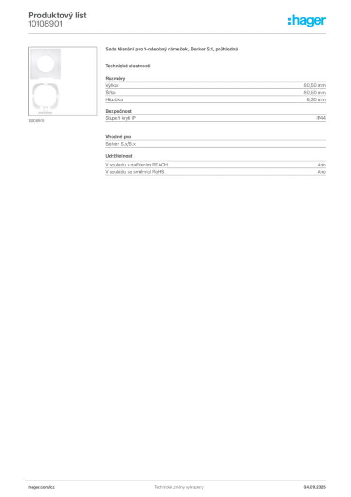 Obrázek Hager Produktový list 10108901 | Hager