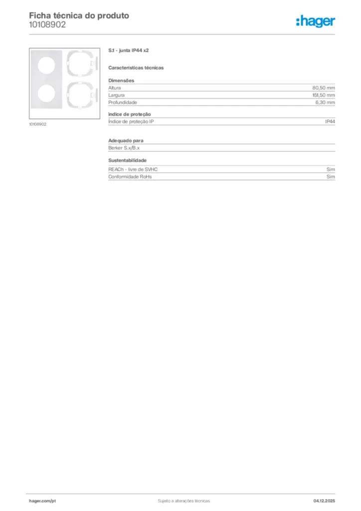 Imagem Hager Ficha técnica do produto 10108902 | Hager Portugal