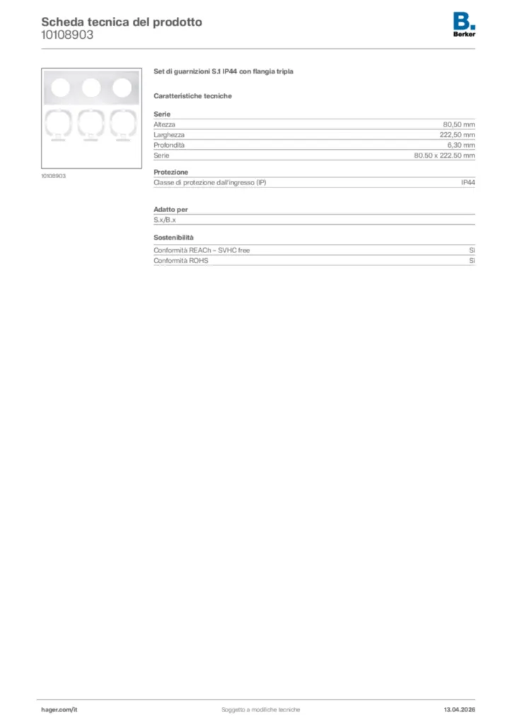 Immagine Berker Scheda tecnica del prodotto 10108903 | Hager Italia