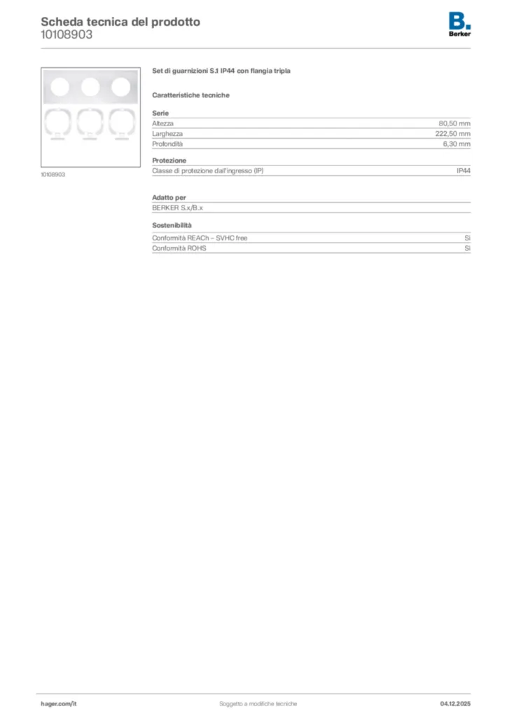 Immagine Berker Scheda tecnica del prodotto 10108903 | Hager Italia