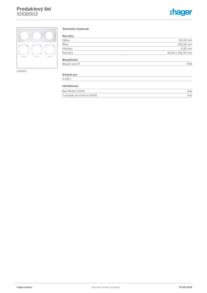 Obrázek Hager Product data sheet 10108903 | Hager