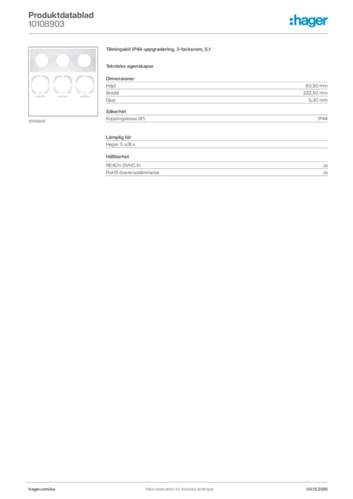 Bild Hager Produktdatablad 10108903 | Hager Sverige