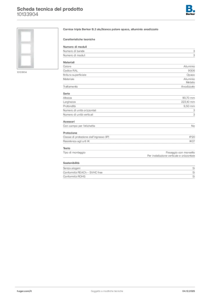 Immagine Berker Scheda tecnica del prodotto 10133904 | Hager Italia