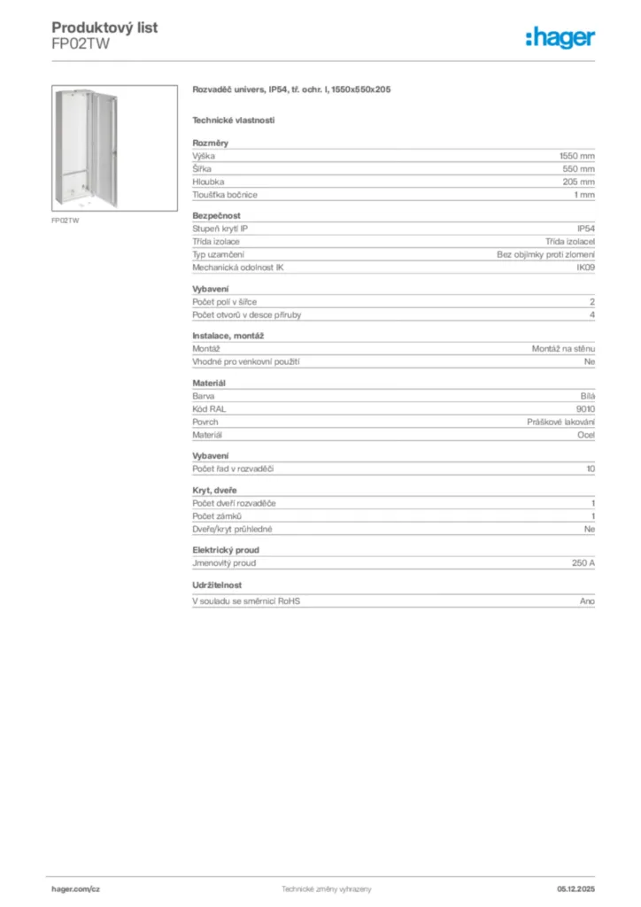 Obrázek Hager Product data sheet FP02TW | Hager