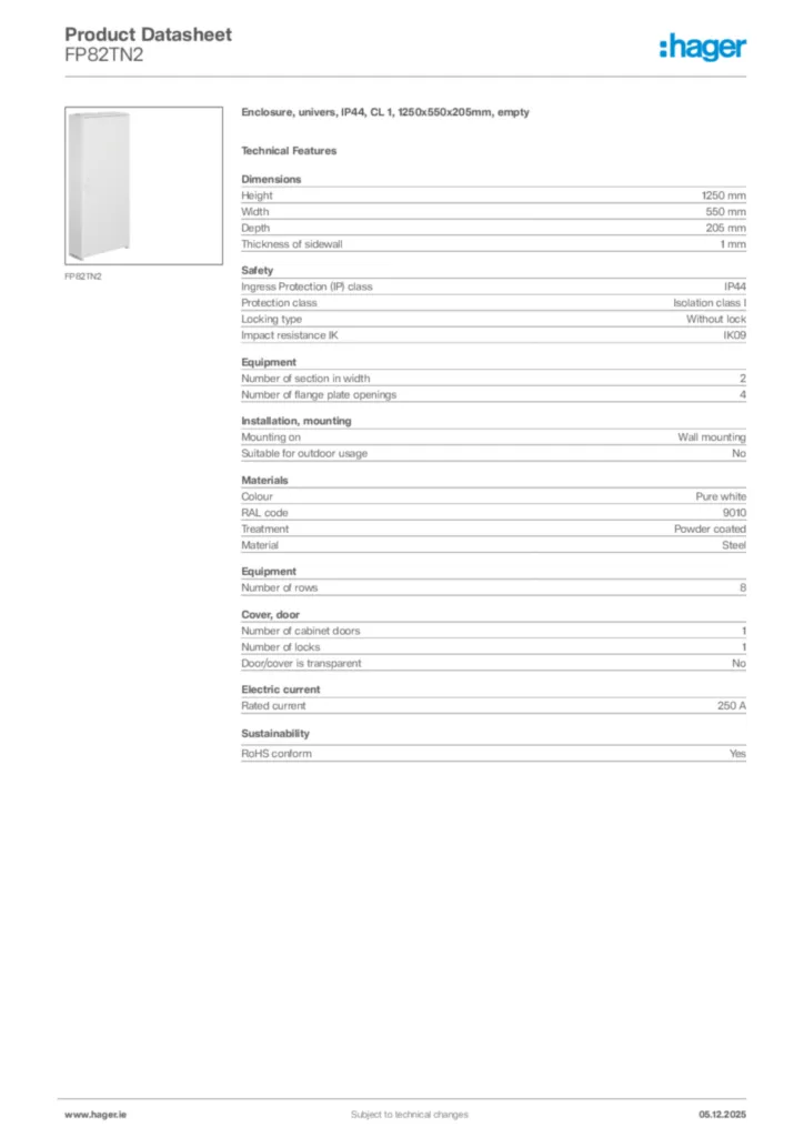 Image Hager Product data sheet FP82TN2  | Hager