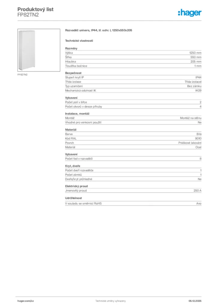 Obrázek Hager Produktový list FP82TN2 | Hager