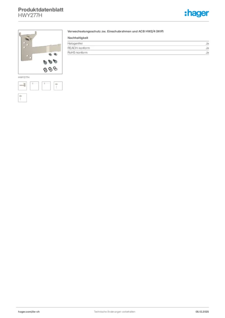 Bild Hager Produktdatenblatt HWY277H | Hager Schweiz