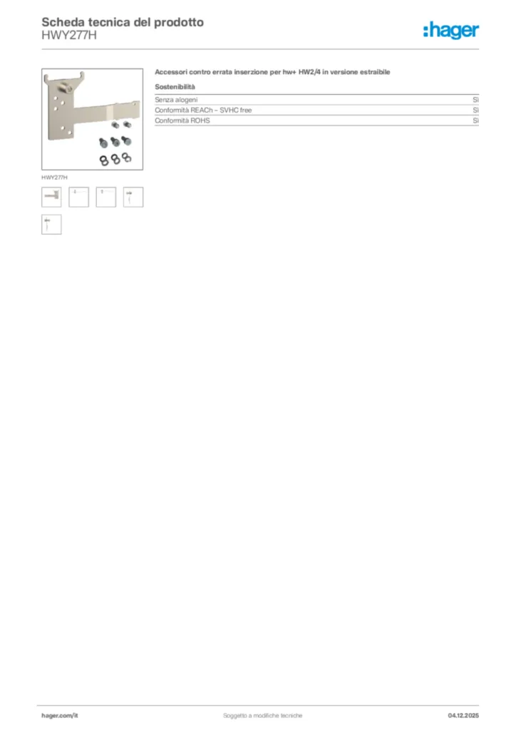 Immagine Hager Scheda tecnica del prodotto HWY277H | Hager Italia