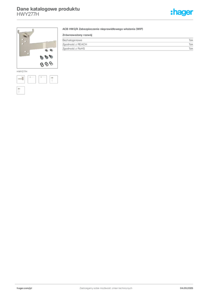 Zdjęcie Hager Dane katalogowe produktu HWY277H | Hager Polska