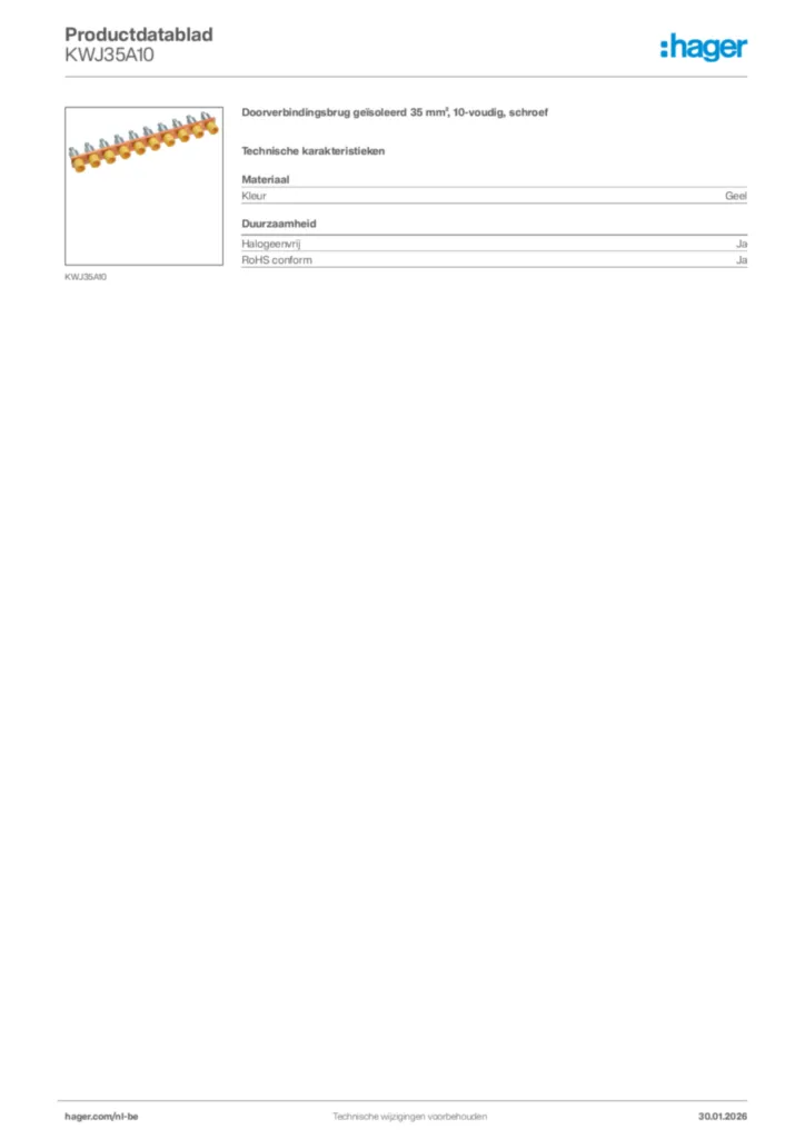 Afbeelding Hager Productdatablad KWJ35A10 | Hager Belgium