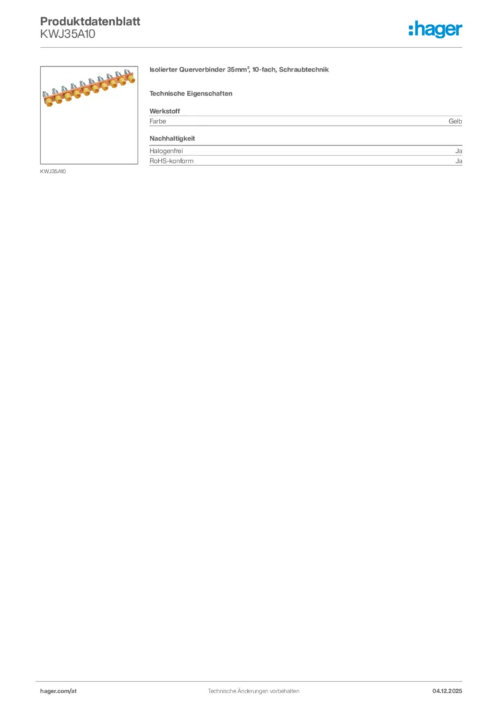 Bild Hager Produktdatenblatt KWJ35A10 | Hager Deutschland