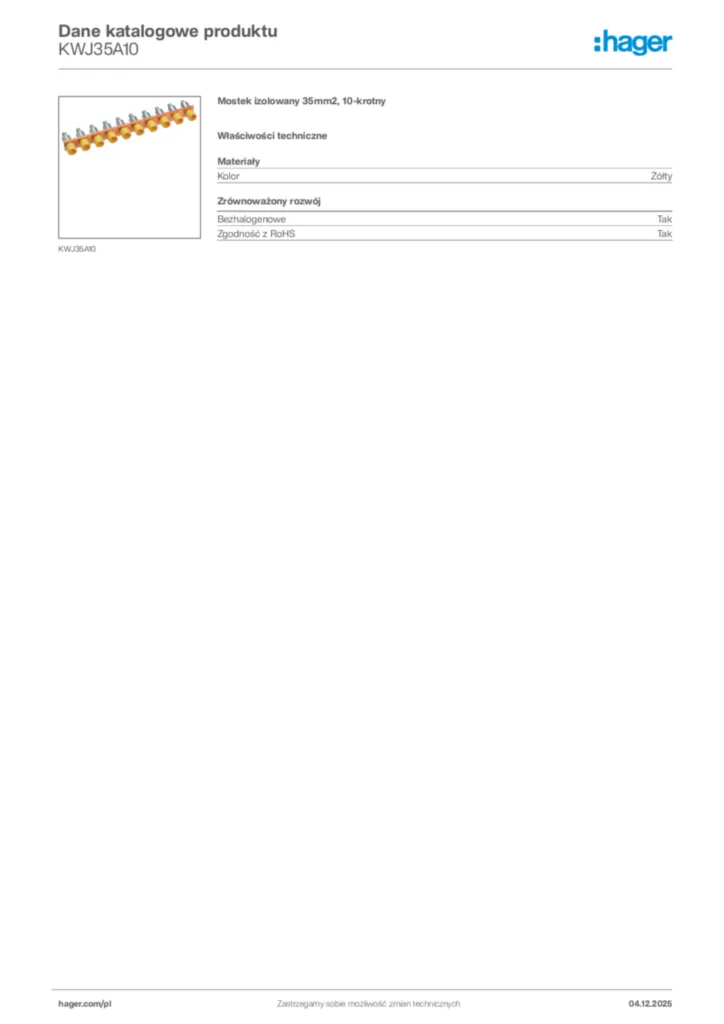 Zdjęcie Hager Karta katalogowa KWJ35A10 | Hager Polska