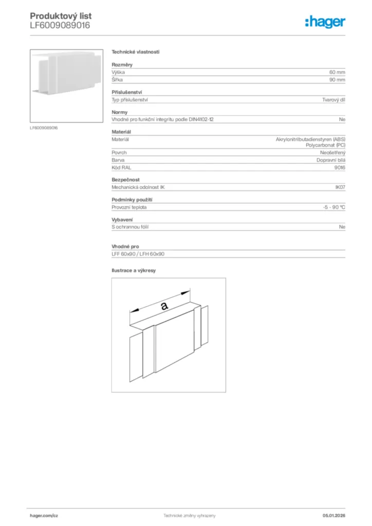 Obrázek Hager Product data sheet LF6009089016 | Hager