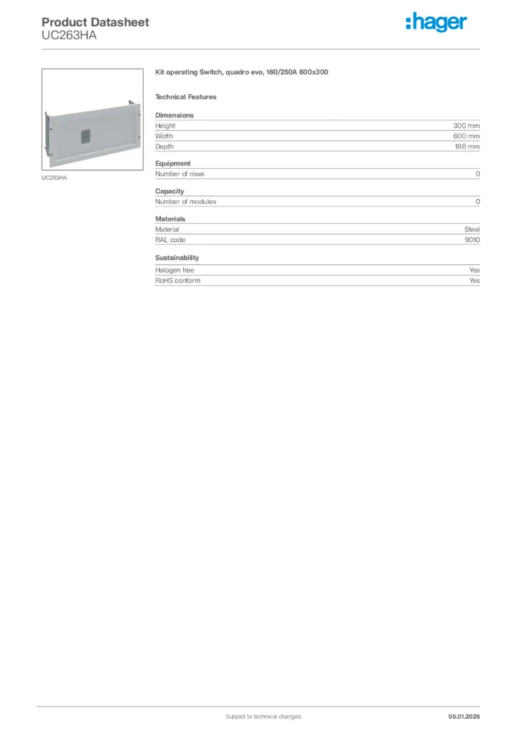 Image Hager Product data sheet UC263HA  | Hager Africa