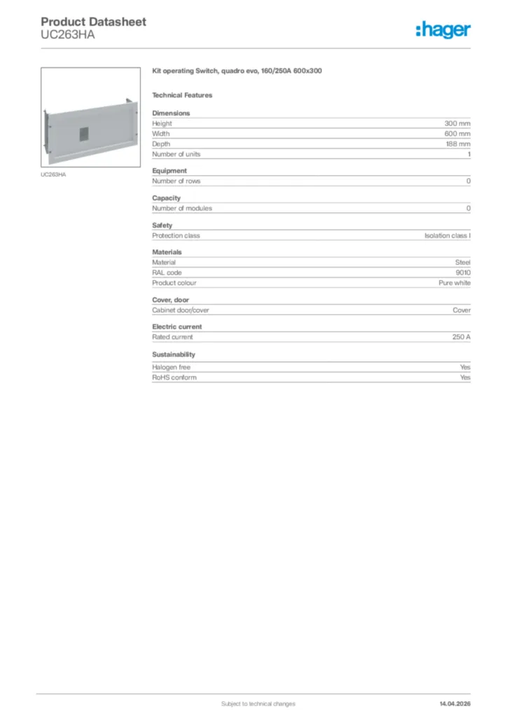 Image Hager Product data sheet UC263HA  | Hager Africa