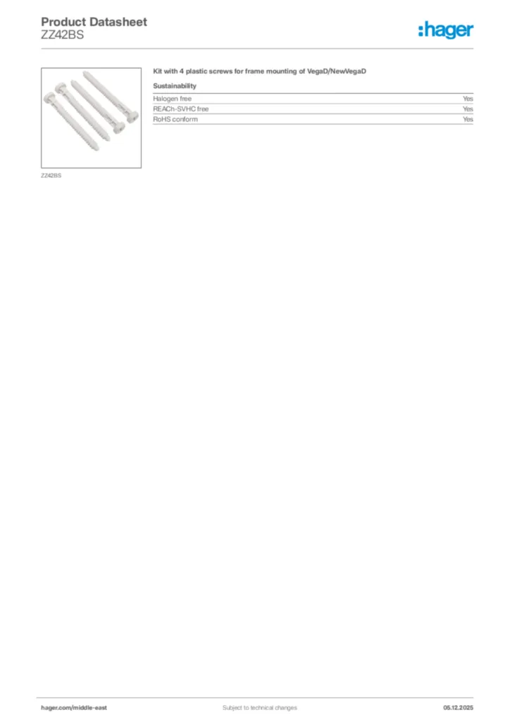Image Hager Product data sheet ZZ42BS  | Hager