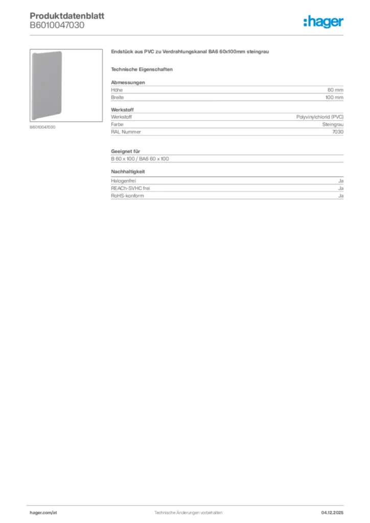 Bild Hager Produktdatenblatt B6010047030 | Hager Deutschland