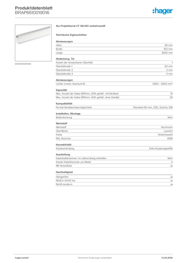Bild Hager Produktdatenblatt BRAP6510019016 | Hager Deutschland