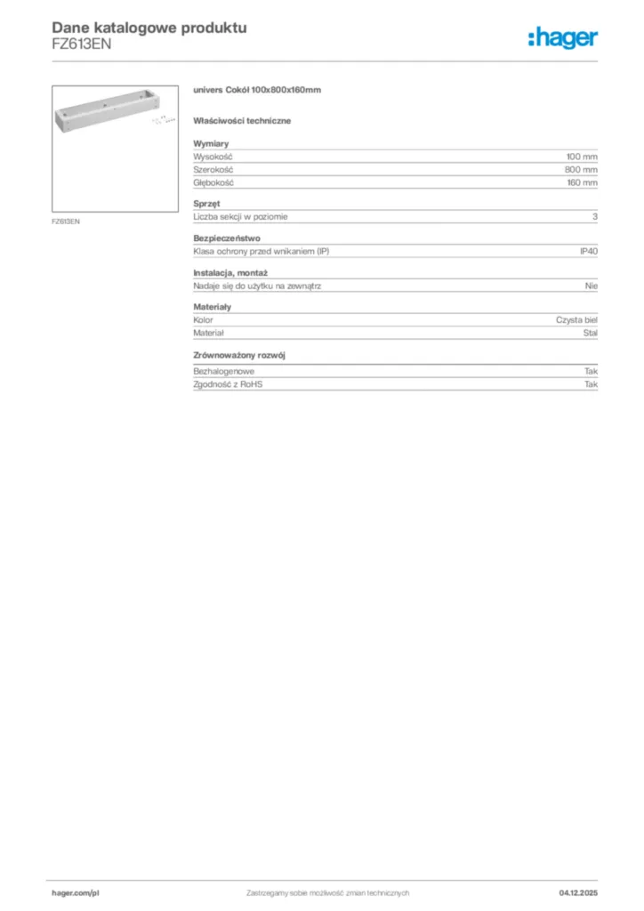 Zdjęcie Hager Karta katalogowa FZ613EN | Hager Polska