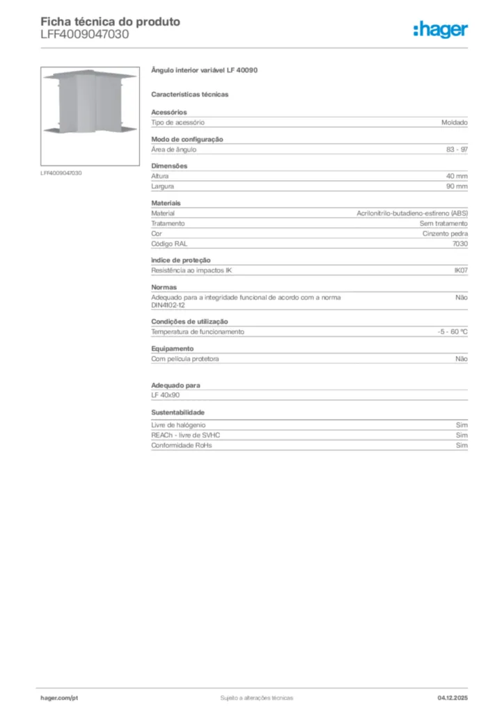 Imagem Hager Ficha técnica do produto LFF4009047030 | Hager Portugal