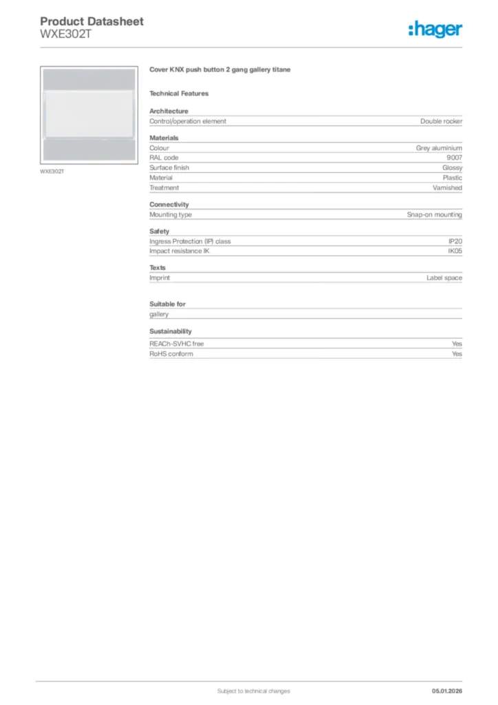 Image Hager Product data sheet WXE302T  | Hager Africa
